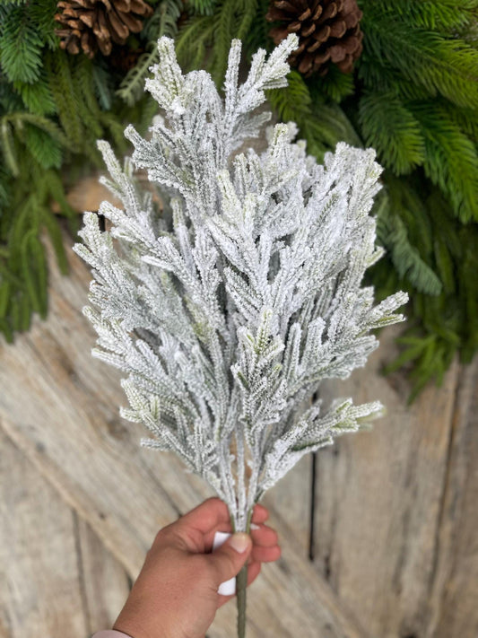 20" Flocked Pine Bush, Flocked Pine Bush, Flocked Greenery