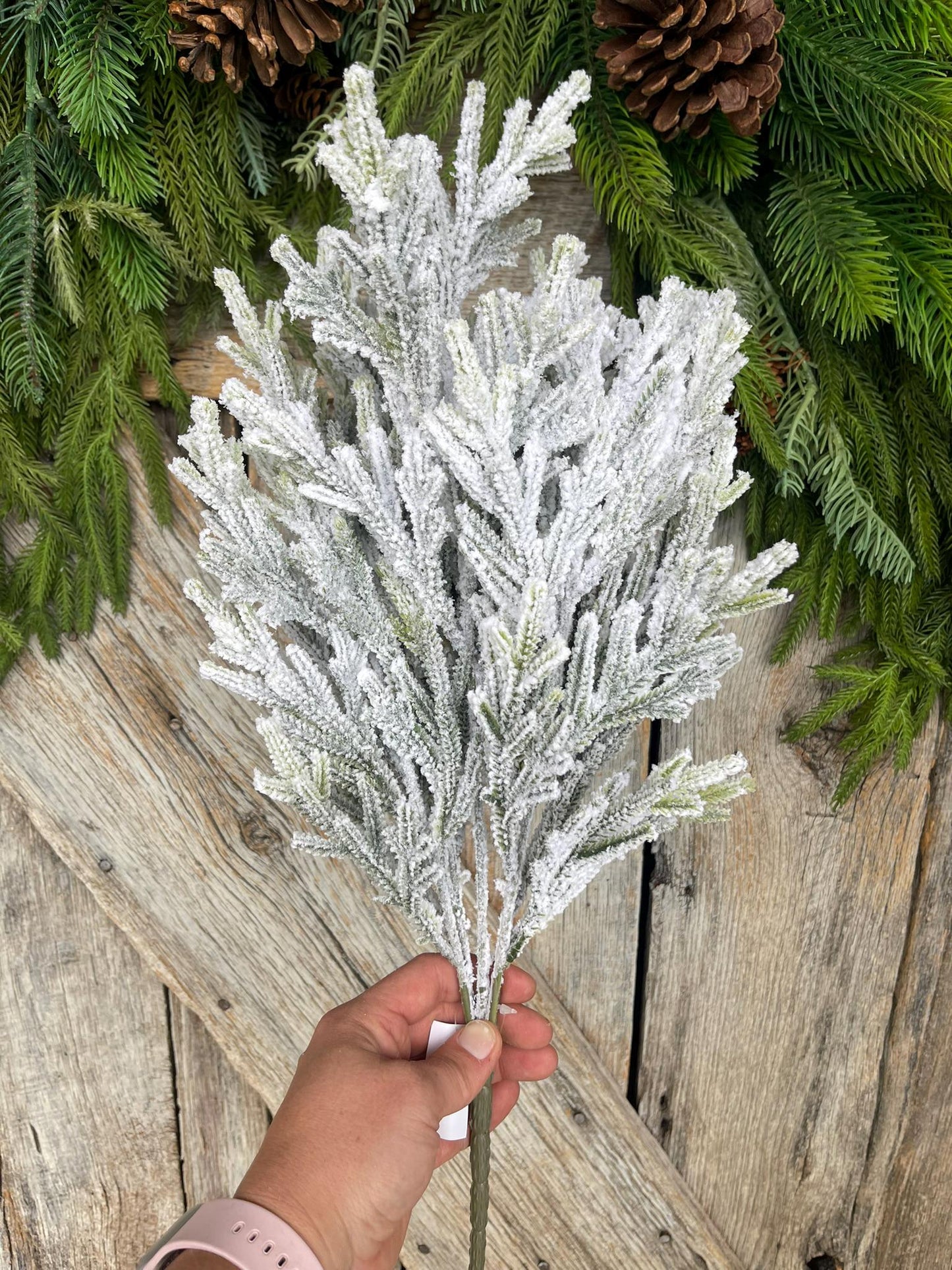 20" Flocked Pine Bush, Flocked Pine Bush, Flocked Greenery