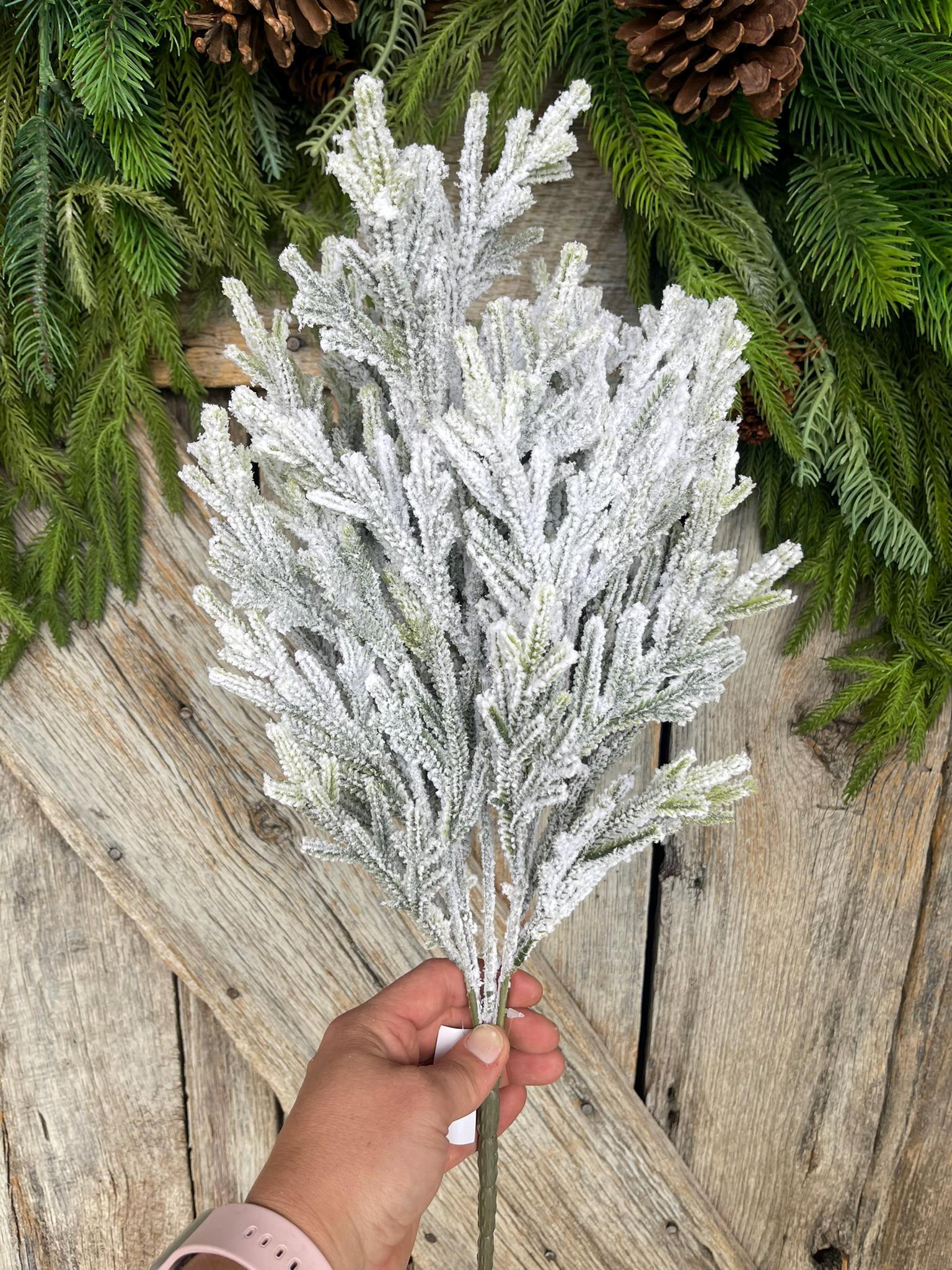 20" Flocked Pine Bush, Flocked Pine Bush, Flocked Greenery