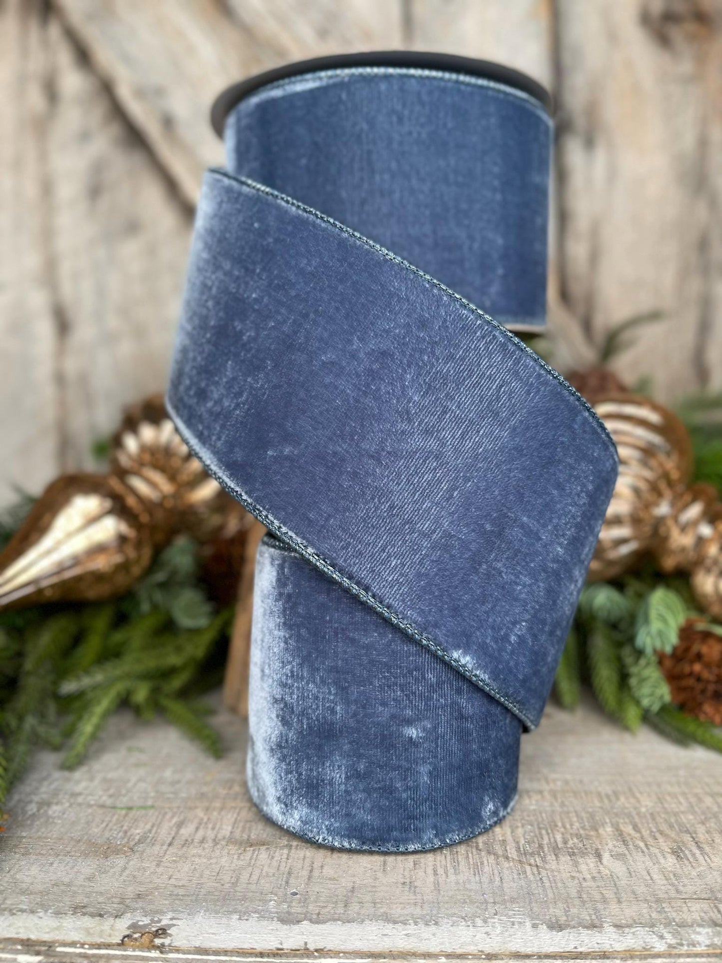 4” Steel Blue Velvet Ribbon, Velvet ribbon, Christmas Ribbon