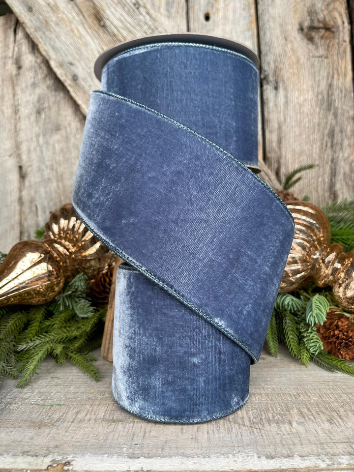 4” Steel Blue Velvet Ribbon, Velvet ribbon