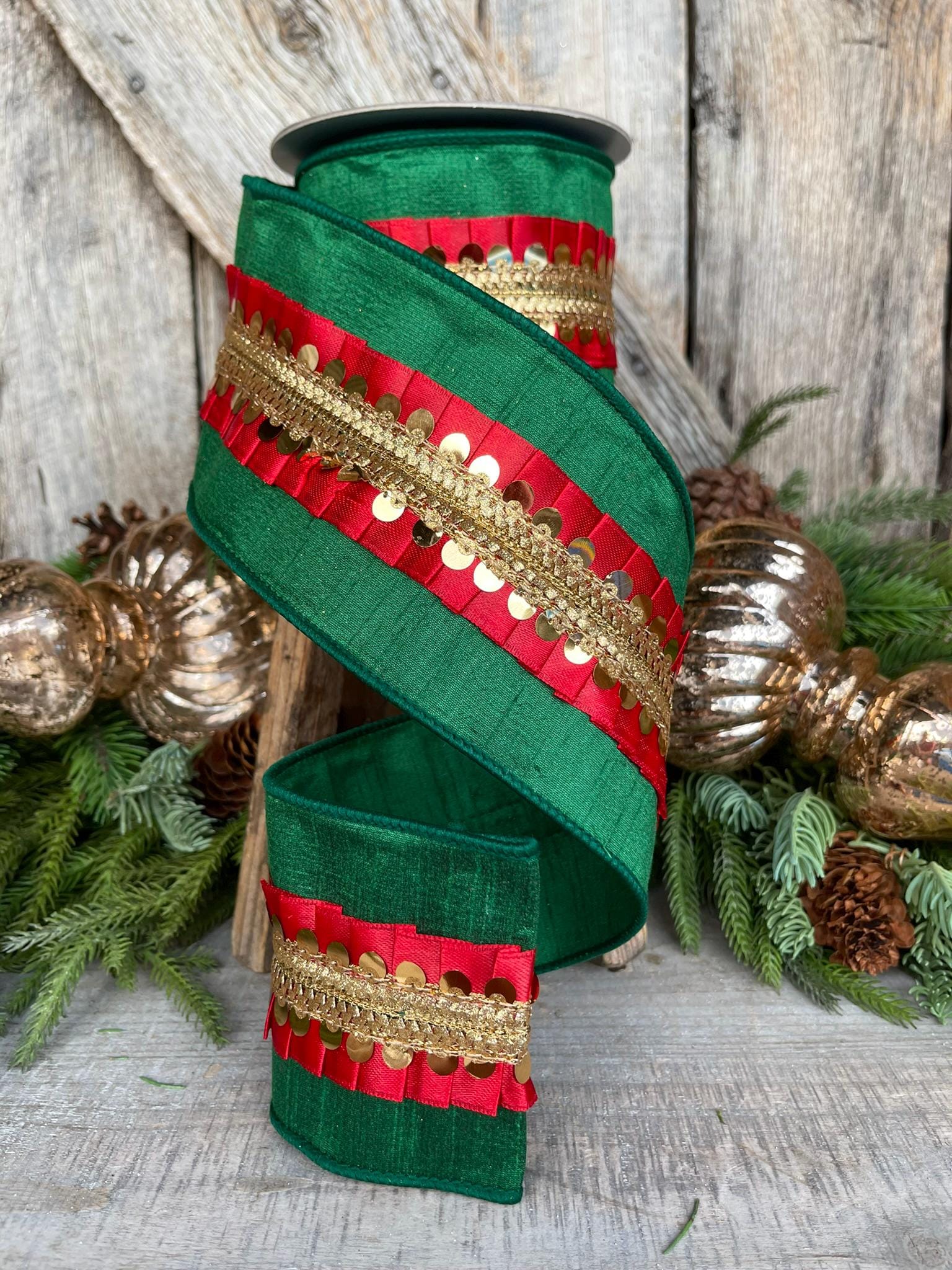 4" Red Green Nutcracker Frills, Farrisilk RIbbon
