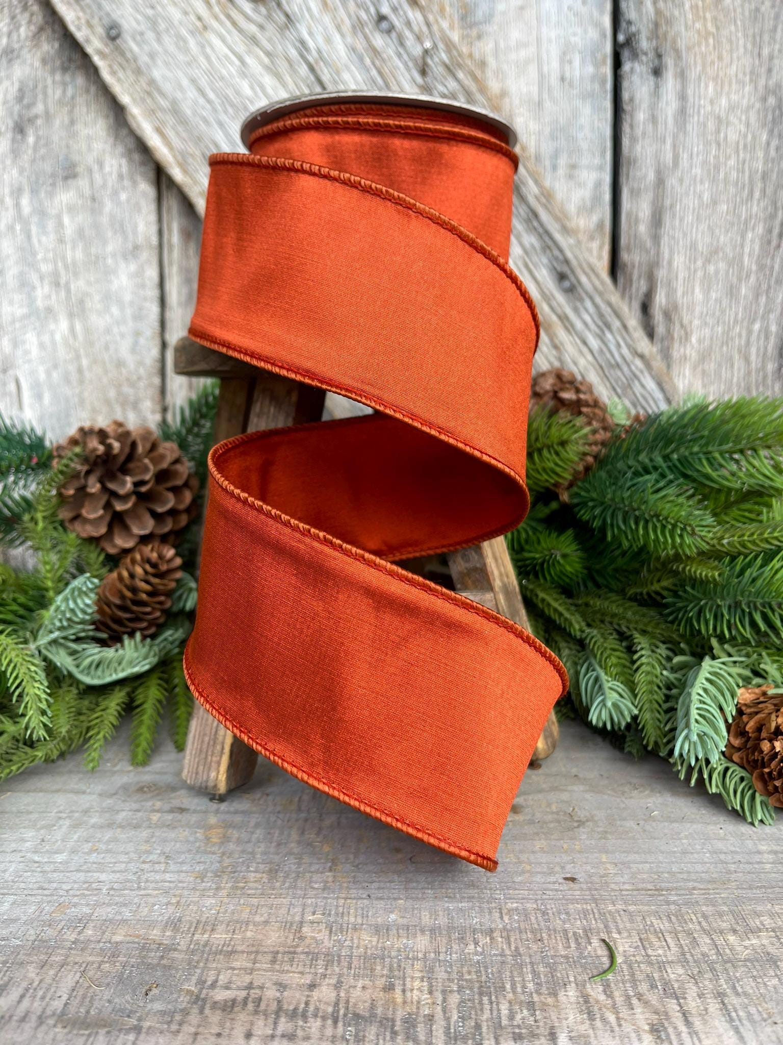 2.5" Orange Cinnamon Taffeta Ribbon, Farrisilk Ribbon, Wired Ribbon