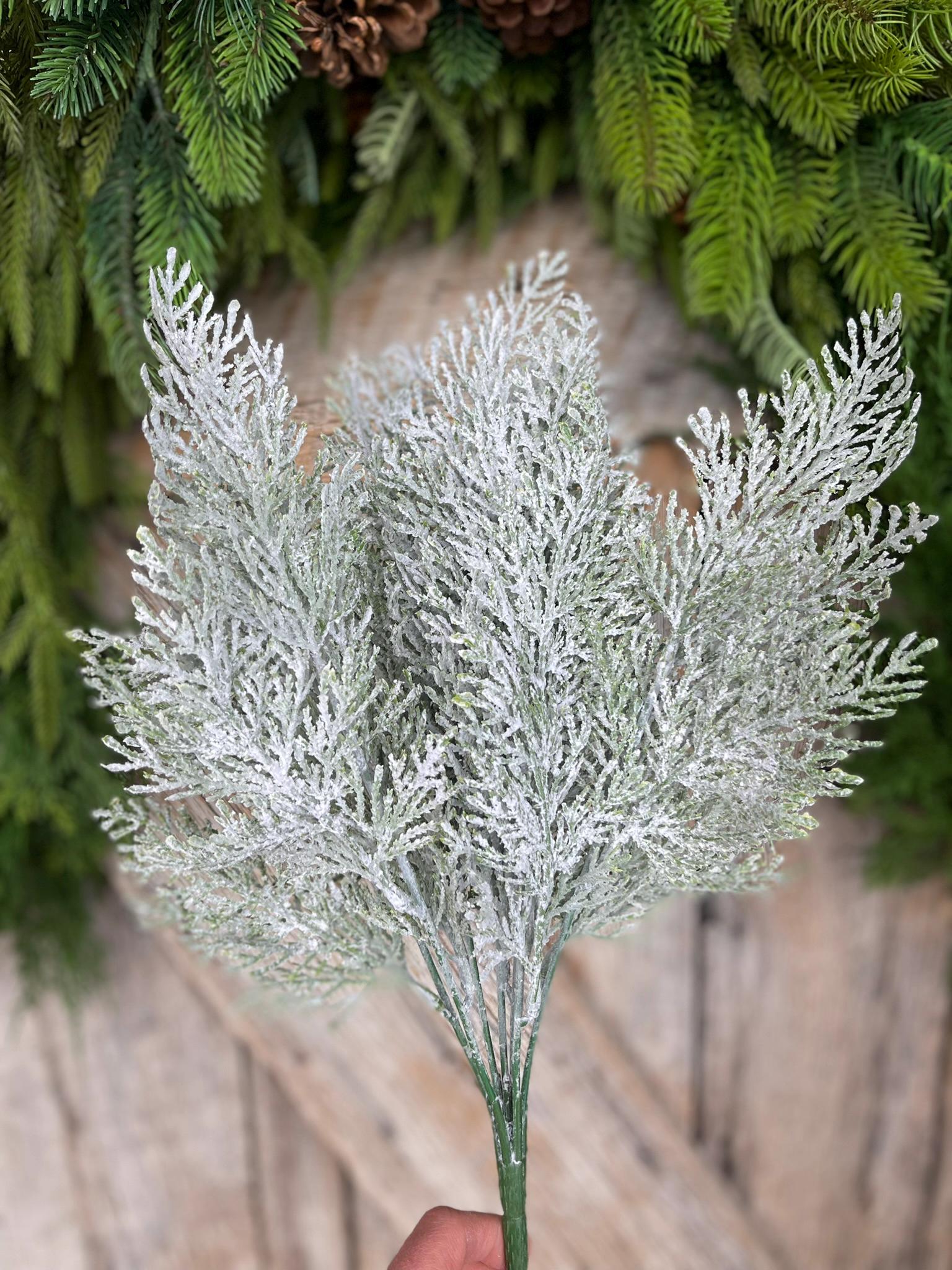 18" Frosted Cypress Pine Bush, Frosted Pine Bush, Artificial pine spray
