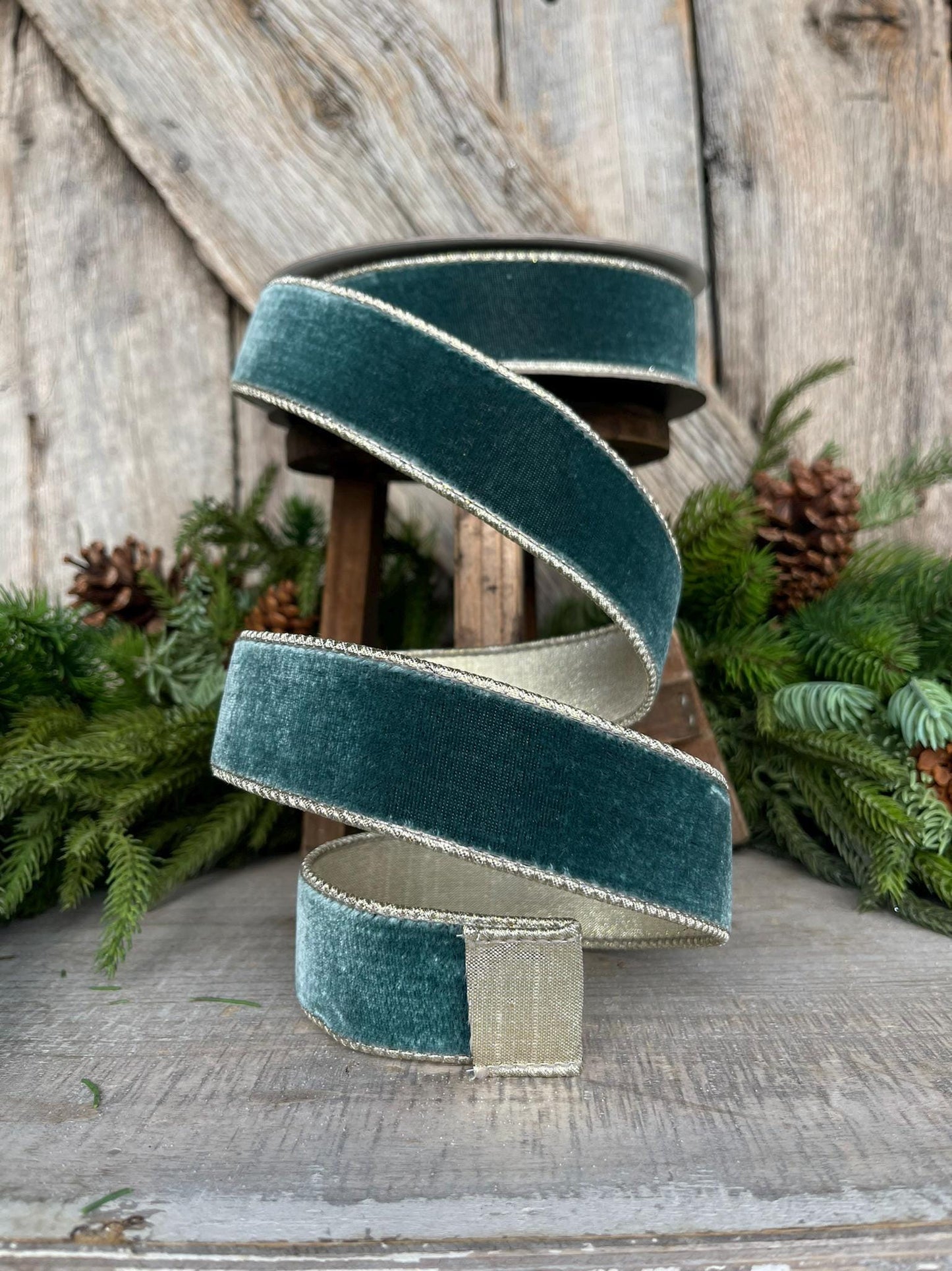 1.5" Teal Celadon Flashy Velvet Ribbon, Farrisilk ribbon, Christmas Velvet
