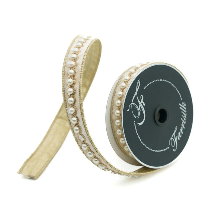 1" Ivory Velvet Pearl Ribbon, Farrisilk Ribbon, Pearl Ribbon