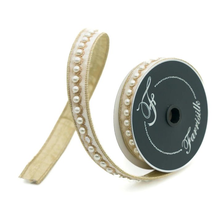 1" Ivory Velvet Pearl Ribbon, Farrisilk Ribbon, Pearl Ribbon