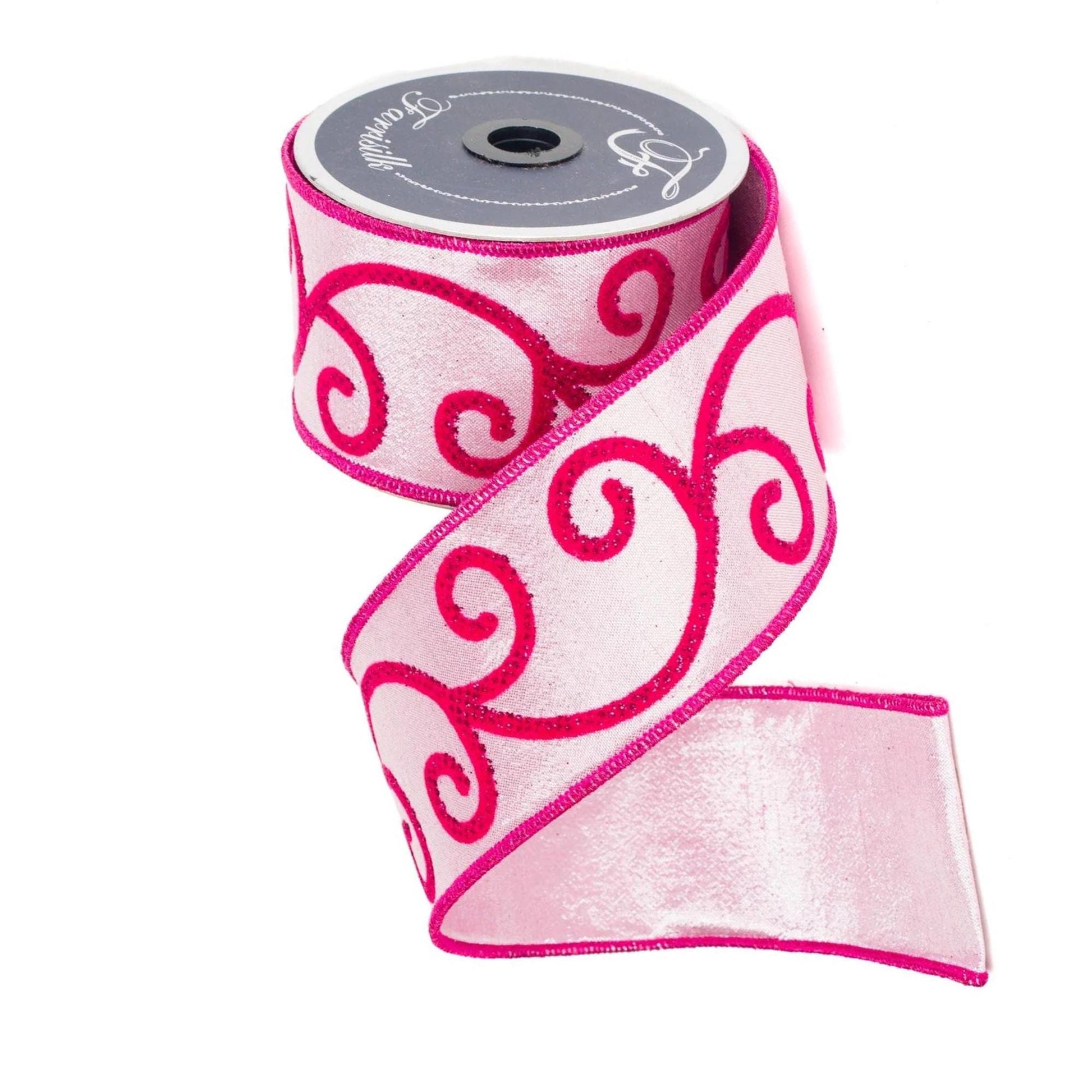 2.5" Pink Curly Swirly Ribbon, Farrisilk Ribbon, Pink Ribbon