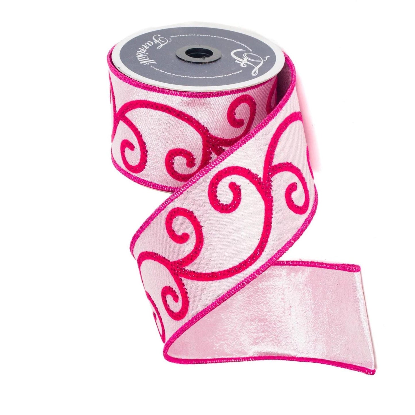 2.5" Pink Curly Swirly Ribbon, Farrisilk Ribbon, Pink Ribbon