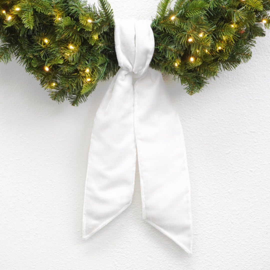 Wreath Sash, White Velvet Wreath Sash, Christmas Wreath Sash