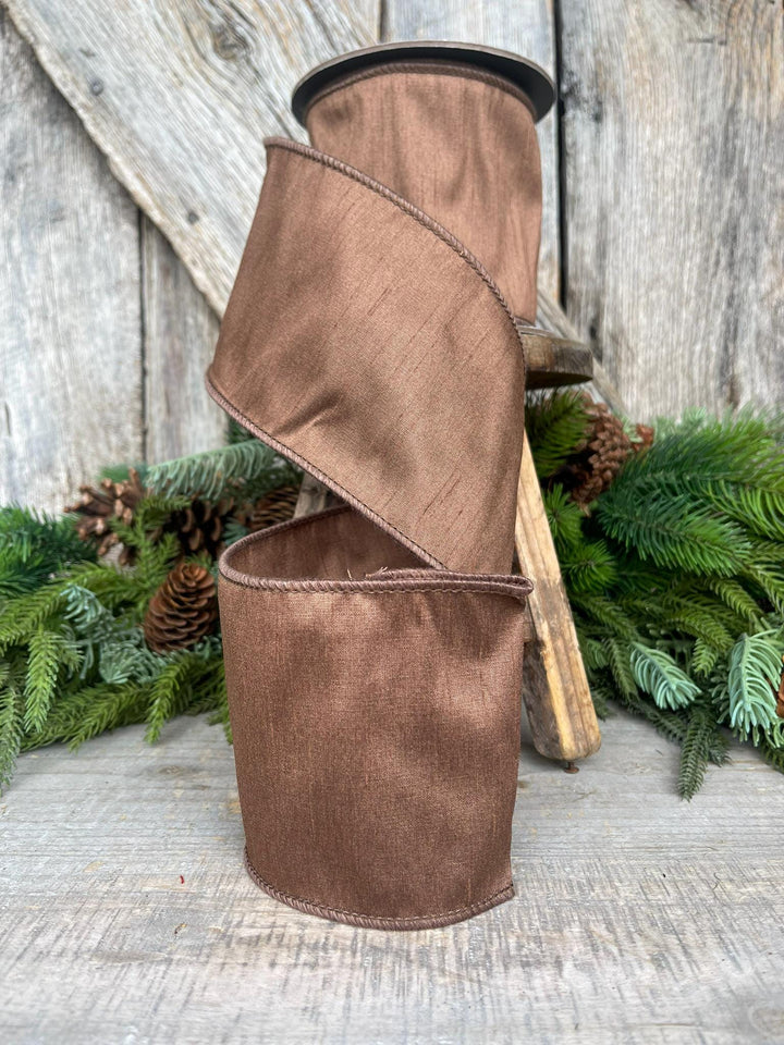 4" Brown Ribbon, Chocolate Ribbon, Brown Dupioni Ribbon