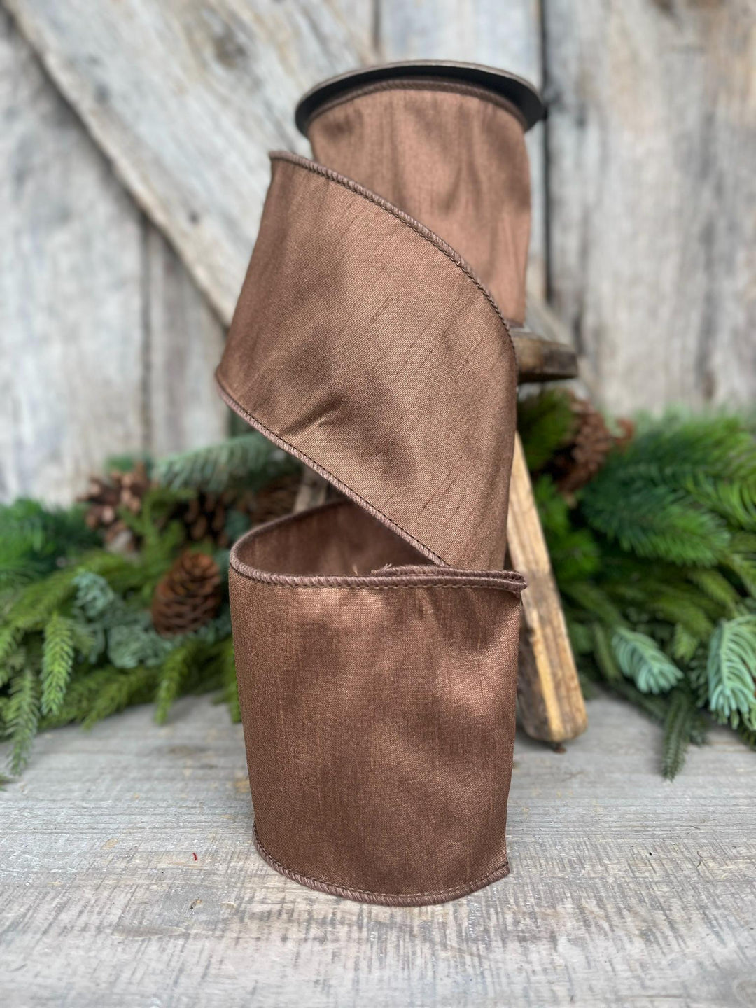 4" Brown Ribbon, Chocolate Ribbon, Brown Dupioni Ribbon