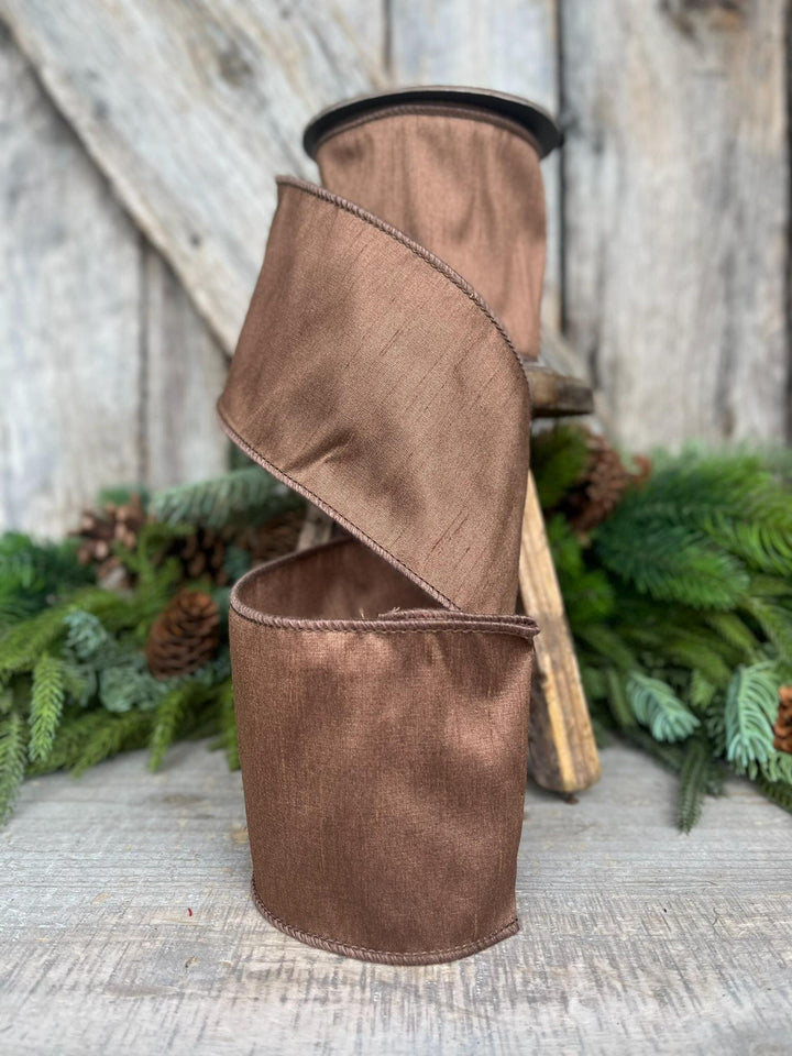 4" Brown Ribbon, Chocolate Ribbon, Brown Dupioni Ribbon