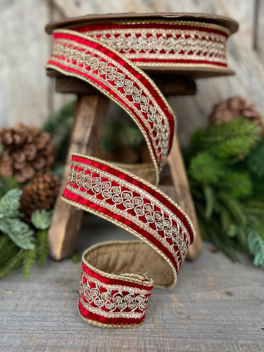 1.5" Red Velvet Trim RIbbon, Red Christmas RIbbon