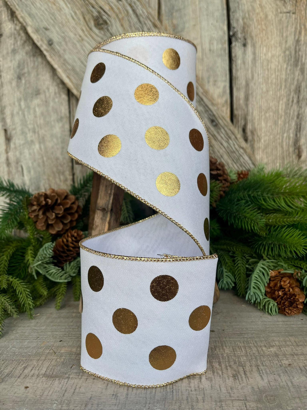 4" Gold Polka Dot Ribbon, Christmas tree ribbon