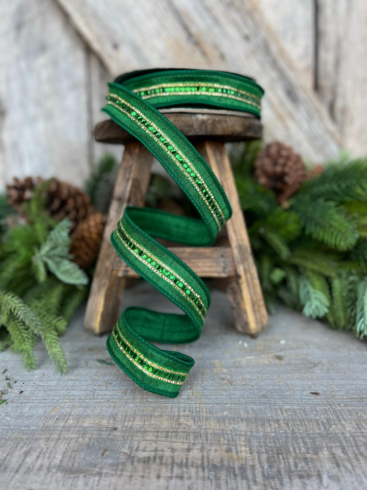 1" Emerald Green Twinkle Trim Ribbon, Farrisilk ribbon, Green RIbbon