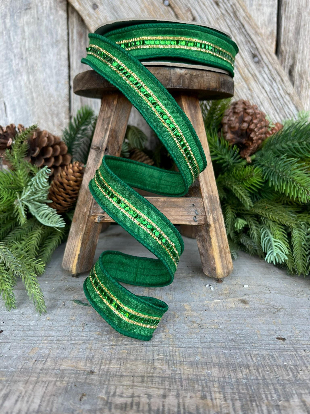 1" Emerald Green Twinkle Trim Ribbon, Farrisilk ribbon, Green RIbbon