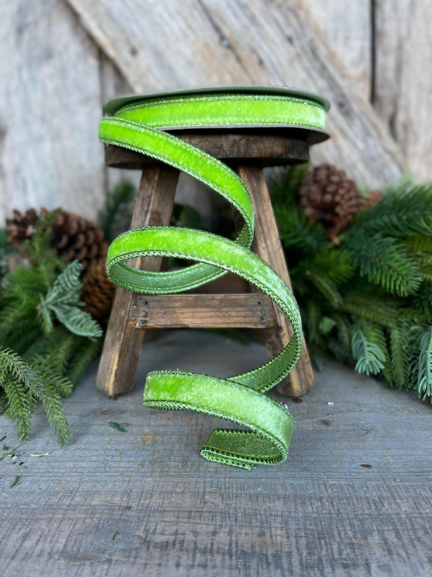 3/4" Bright Lime Green Velvet Ribbon, Farrisilk ribbon, Christmas Ribbon