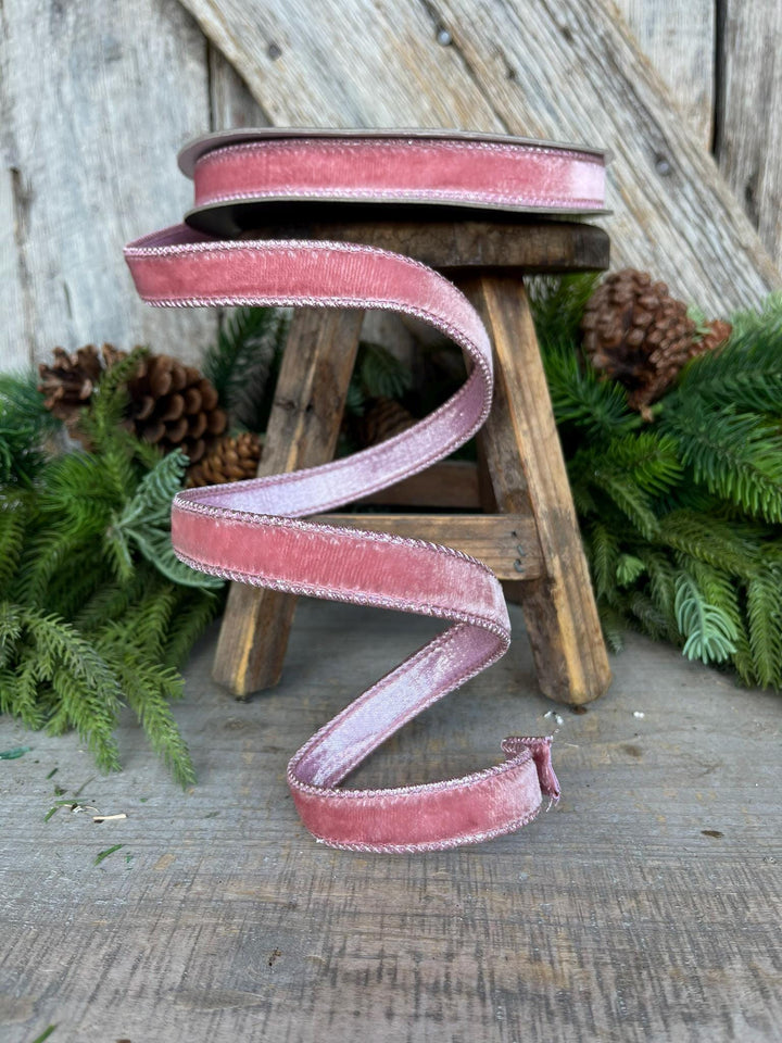 3/4" Pink Velvet Luster Ribbon, Farrisilk, Wired Velvet Ribbon,Christmas Velvet Ribbon,Pink Velvet Ribbon