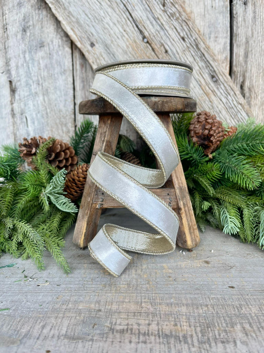 1" Ivory Velvet Ribbon, Farrisilk Ribbon