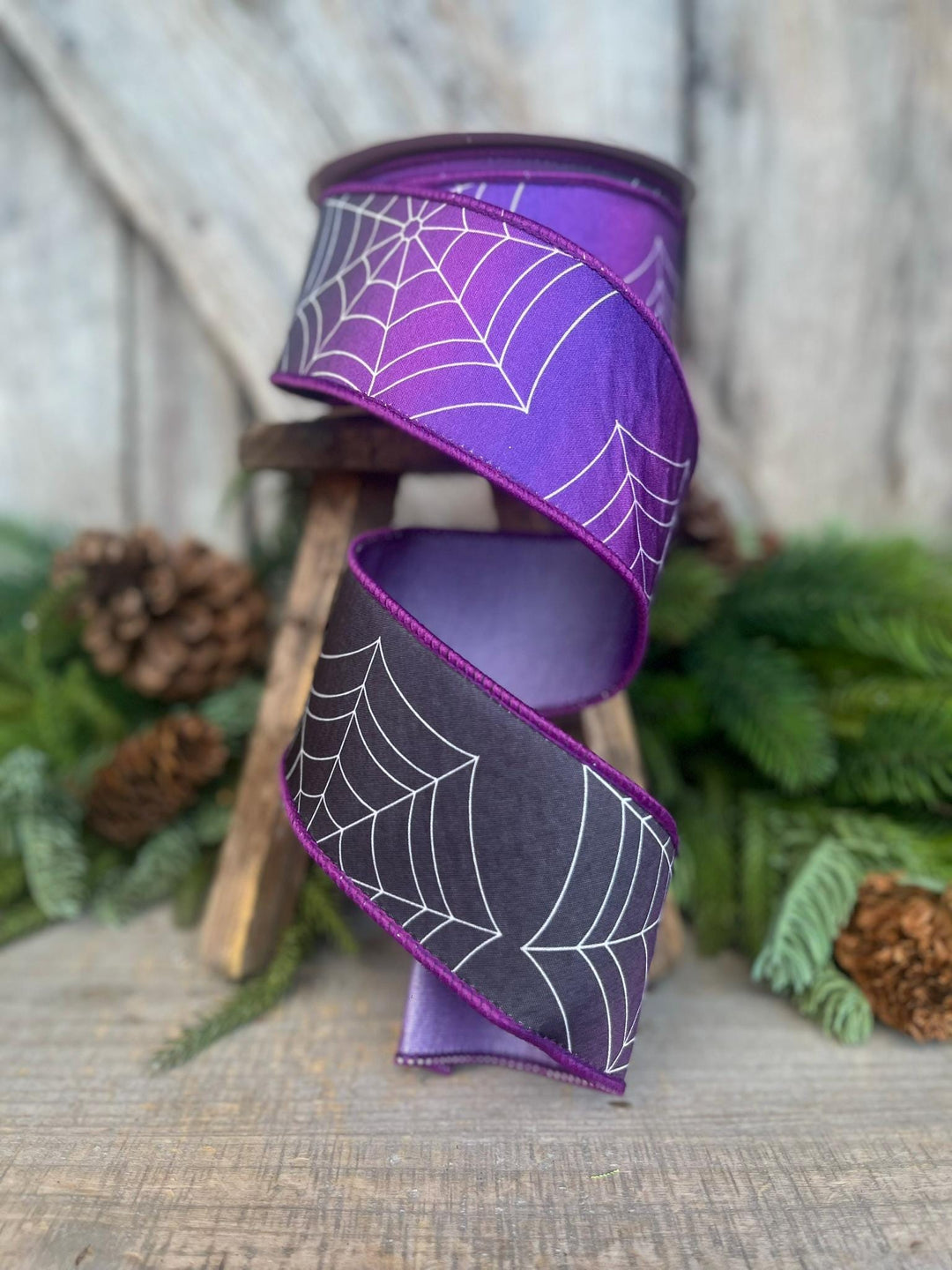 2.5" Purple Spider Web Ribbon, Farrisilk Ribbon, Halloween RIbbon