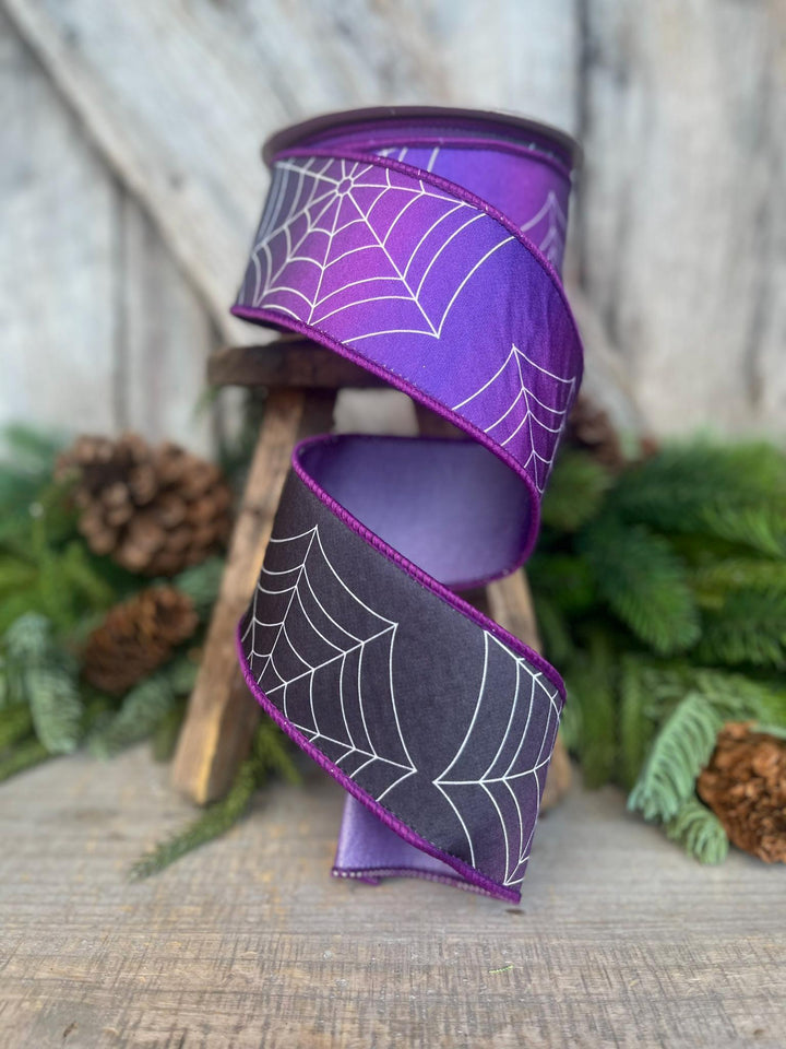 2.5" Purple Spider Web Ribbon, Farrisilk Ribbon, Halloween RIbbon