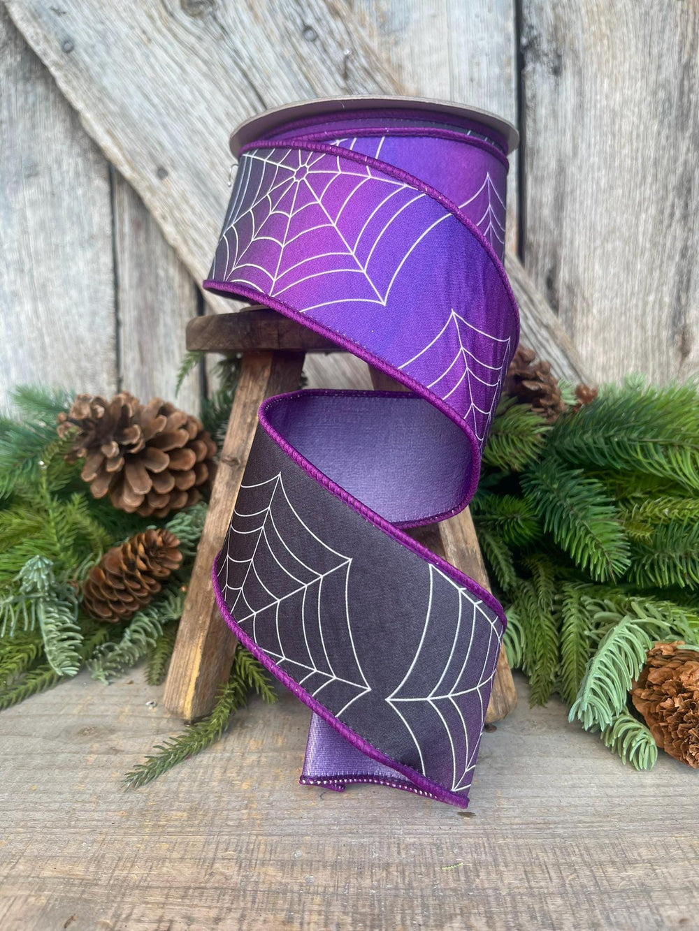 2.5" Purple Spider Web Ribbon, Farrisilk Ribbon, Halloween RIbbon