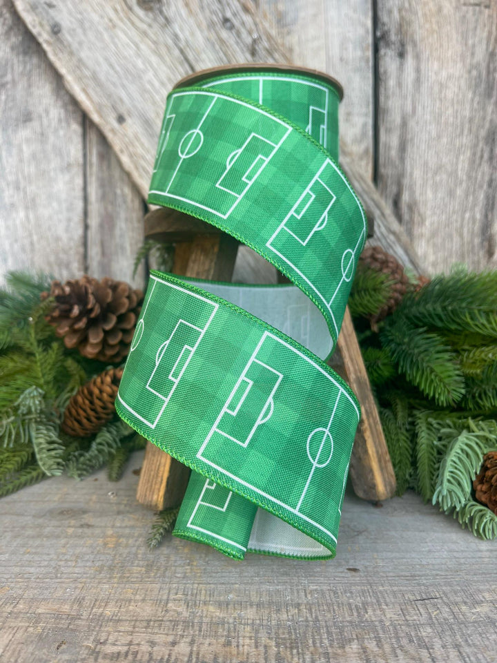 2.5" Soccer Field Wired Ribbon, Soccer Ribbon, Sports Ribbon