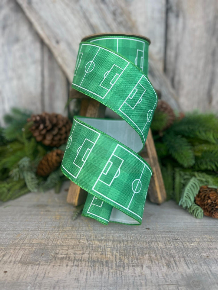 2.5" Soccer Field Wired Ribbon, Soccer Ribbon, Sports Ribbon
