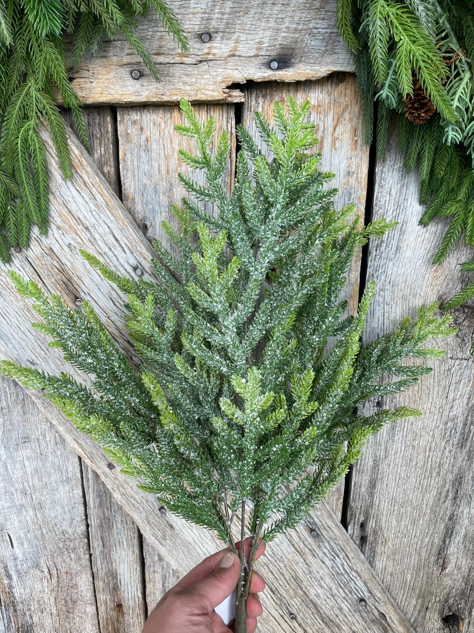 21" Norfolk Iced Pine Spray, Real Touch Norfold Pine