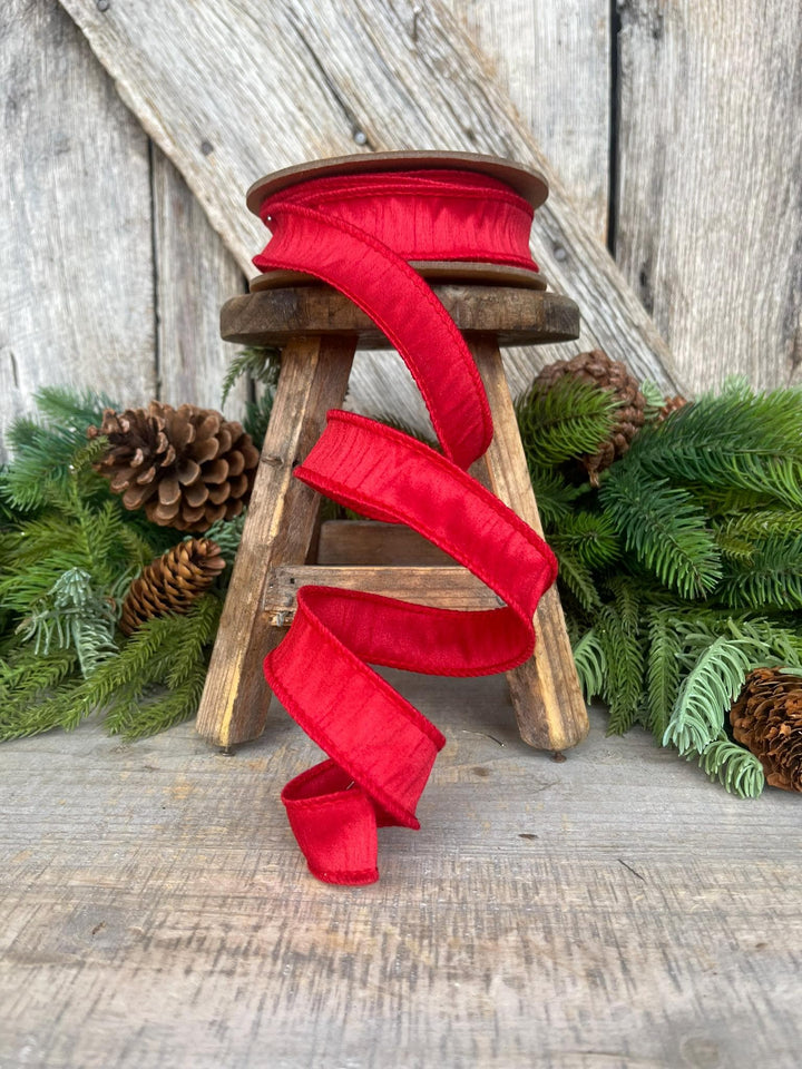 1” Red Dupioni Ribbon, ribbon, wired ribbon