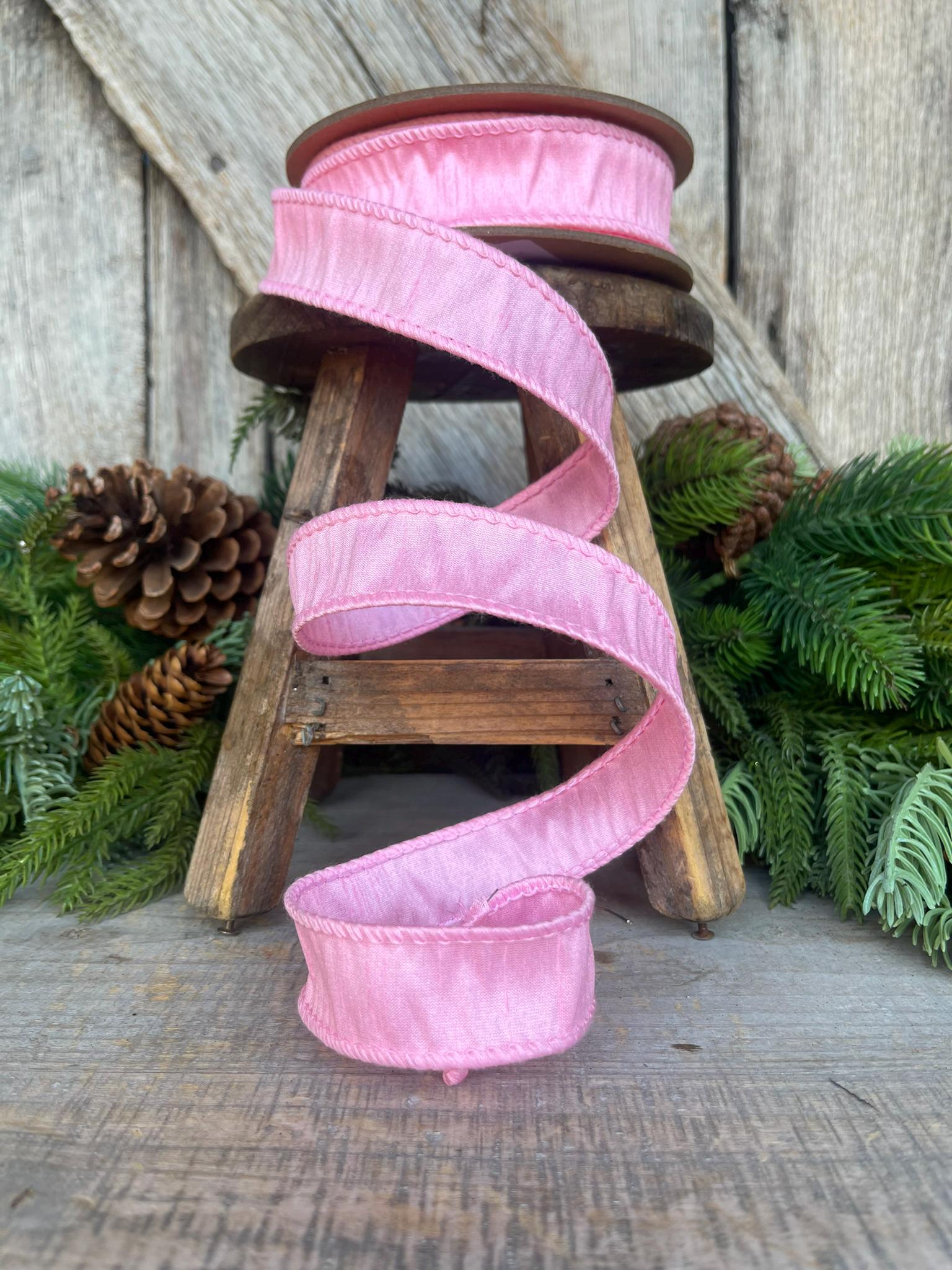 1" Pink Dupioni Ribbon, Wired Ribbon, Narrow Ribbon