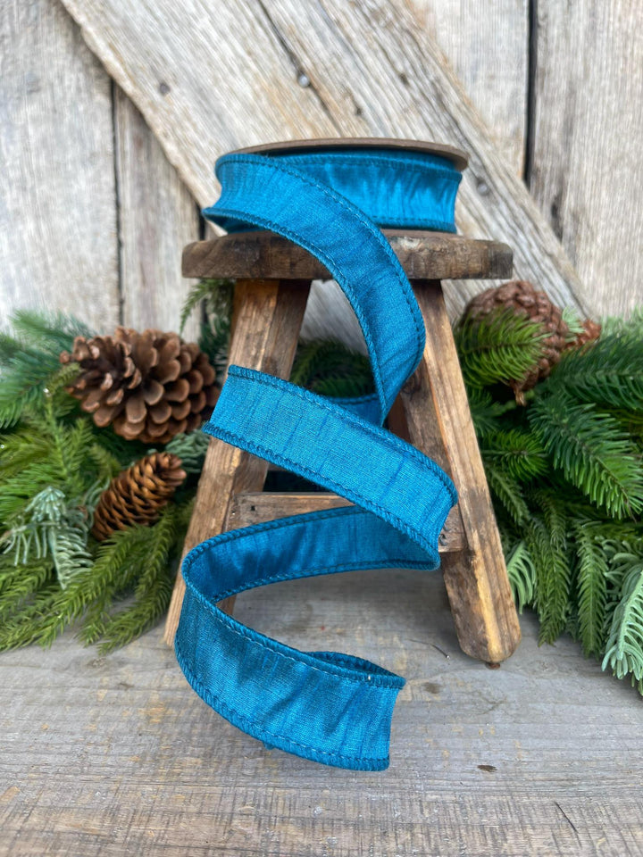 1" Turquoise Dupioni Ribbon, wired ribbon, Christmas Ribbon