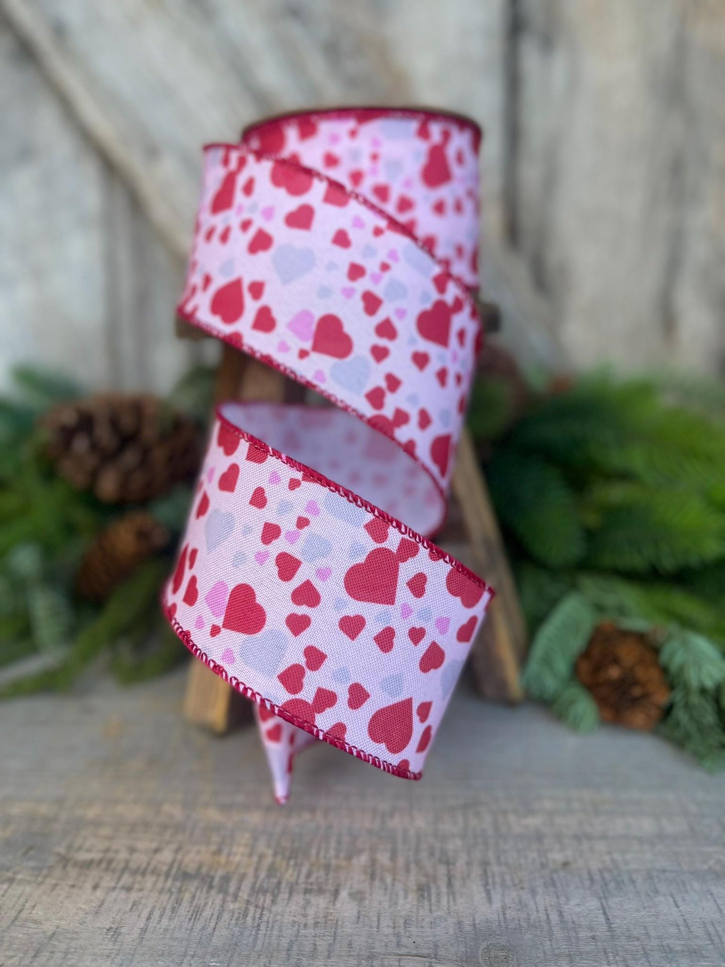 2.5" Heart Valentine Ribbon, Heart Ribbon, Wired RIbbon