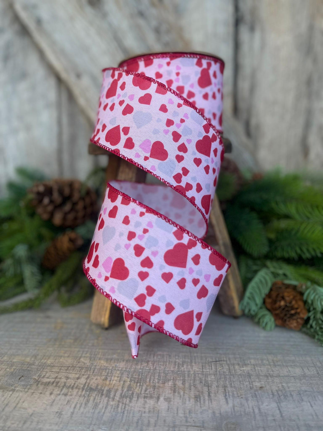 2.5" Heart Valentine Ribbon, Heart Ribbon, Wired RIbbon