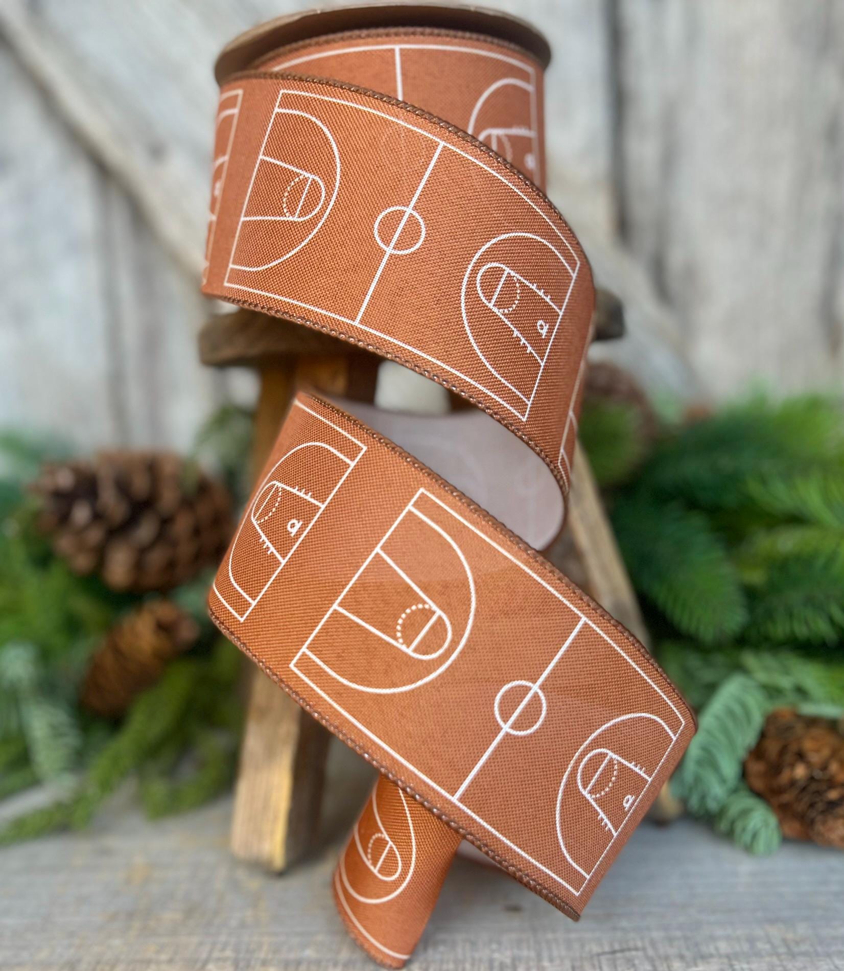 2.5" Basketball Court Wired Ribbon, Basketball Ribbon, Sports Ribbon