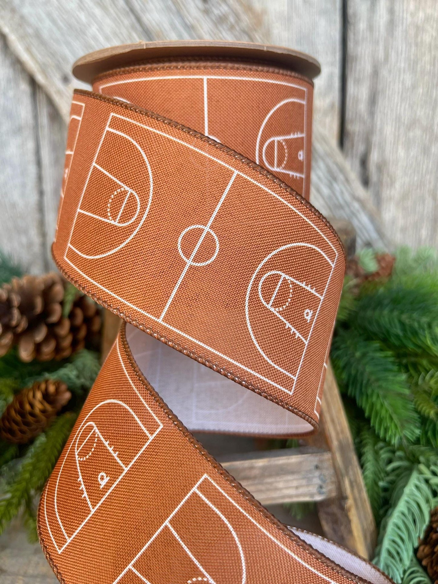 2.5" Basketball Court Wired Ribbon, Basketball Ribbon, Sports Ribbon