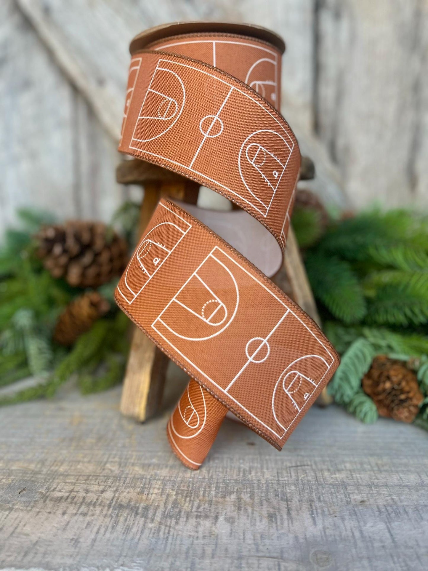 2.5" Basketball Court Wired Ribbon, Basketball Ribbon, Sports Ribbon