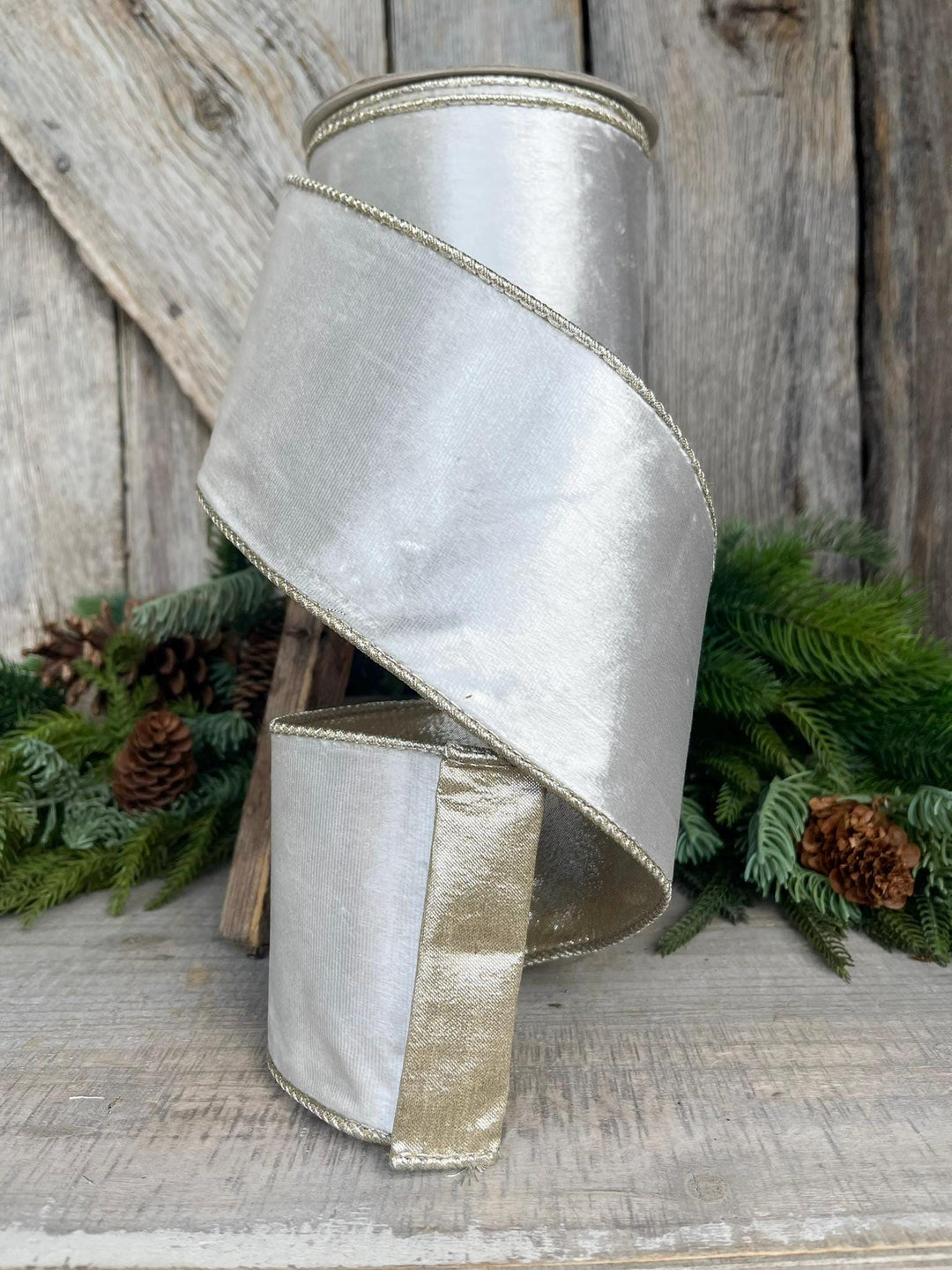 4" Satin Ivory Velvet Ribbon, Farrisilk Ribbon, Ivory Velvet Ribbon