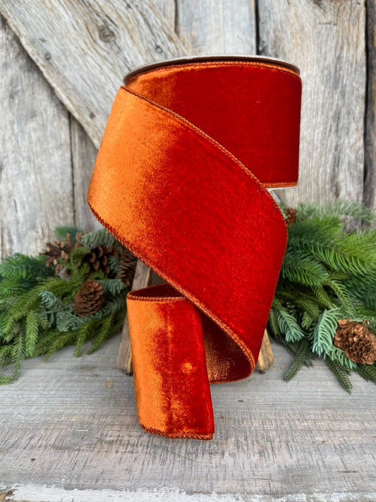 4" Cinnamon Velvet Ribbon, Farrisilk ribbon, fall velvet