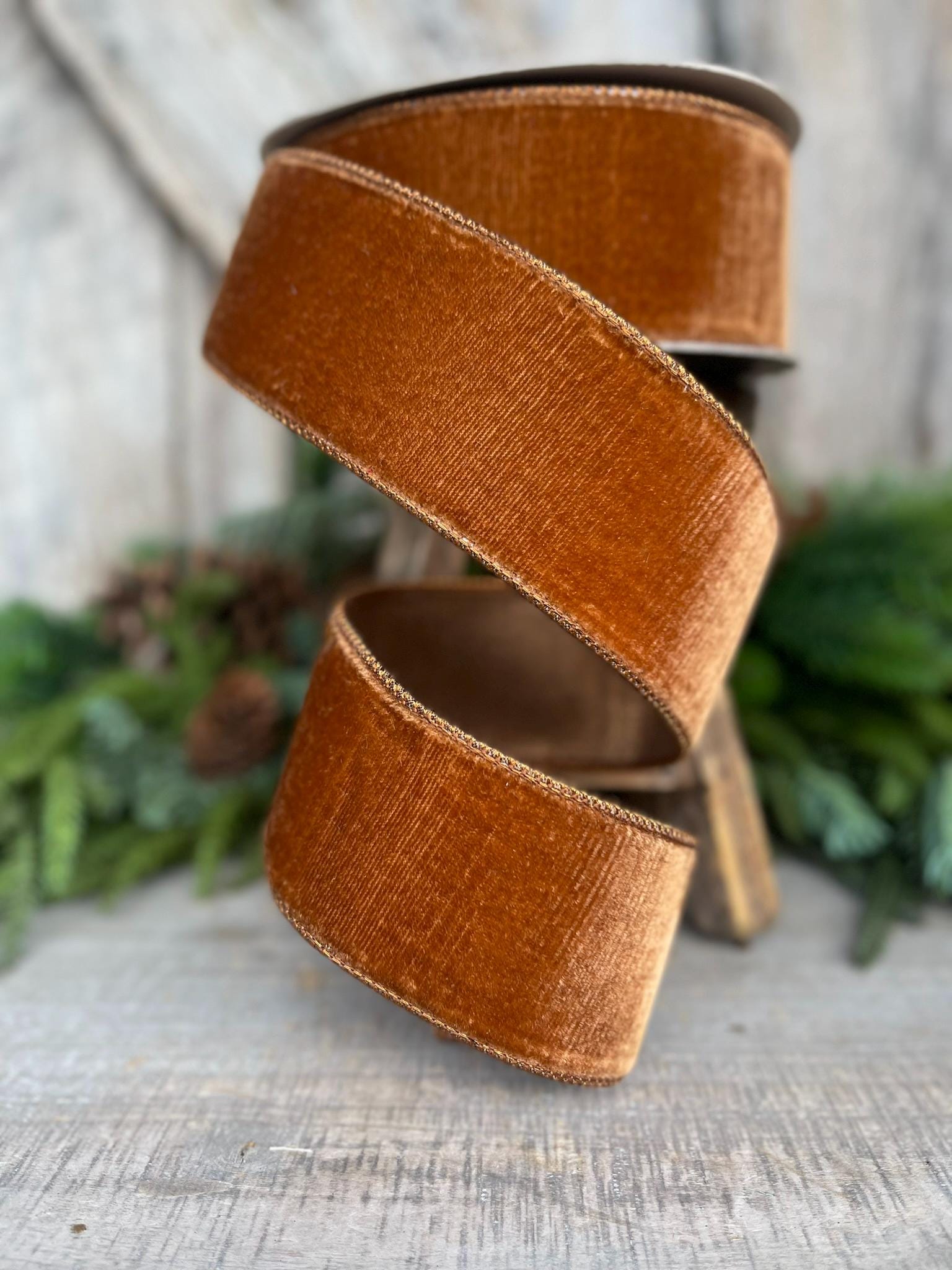 2.5” Pecan Brown Velvet Ribbon, Farrisilk ribbon, Velvet ribbon