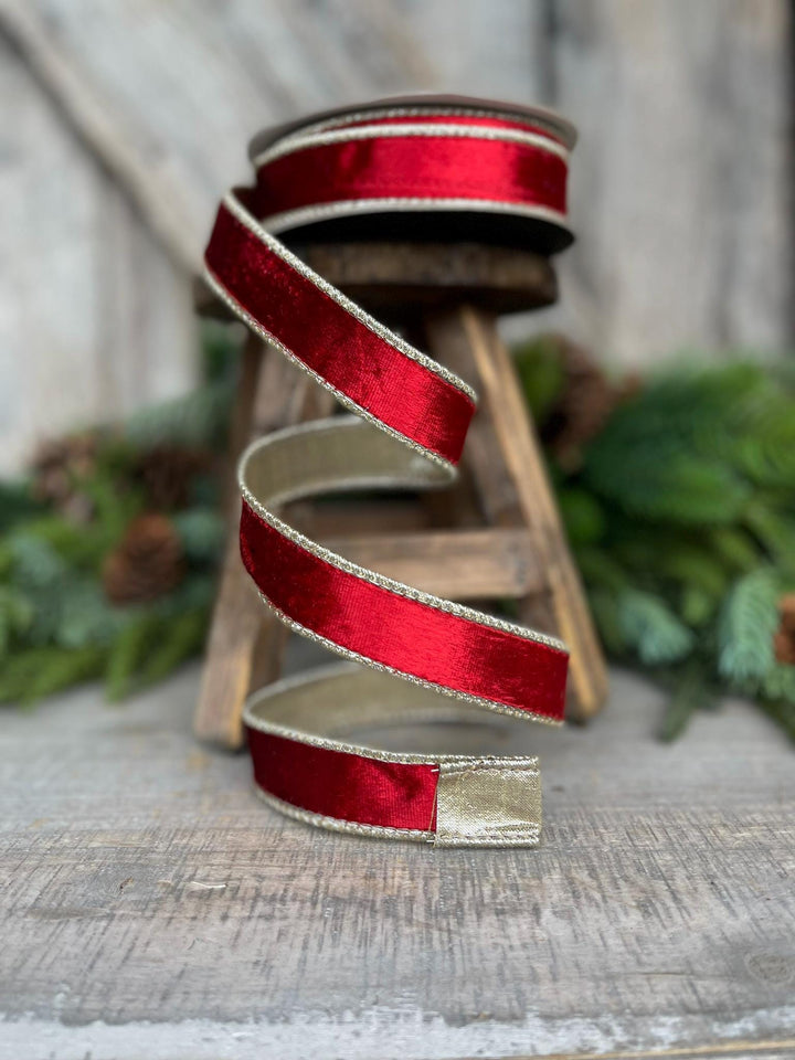 1" Red Satin Velvet Ribbon, Farrisilk Ribbon, Red Velvet Ribbon