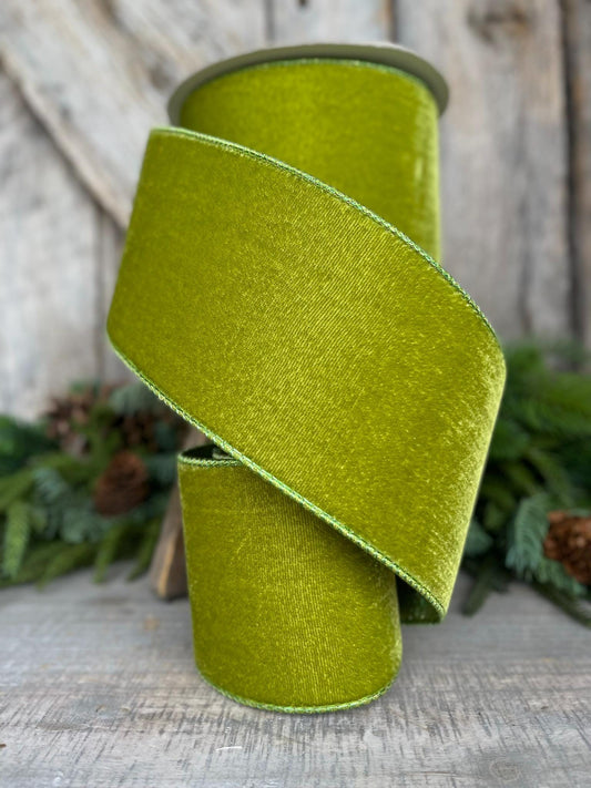 4" Lime Green Velvet Ribbon, Farrisilk Ribbon, Christmas Velvet Ribbon
