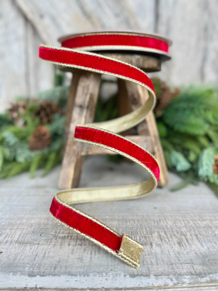 3/4" Red Flashy Velvet, Farrisilk Ribbon, Wired Ribbon