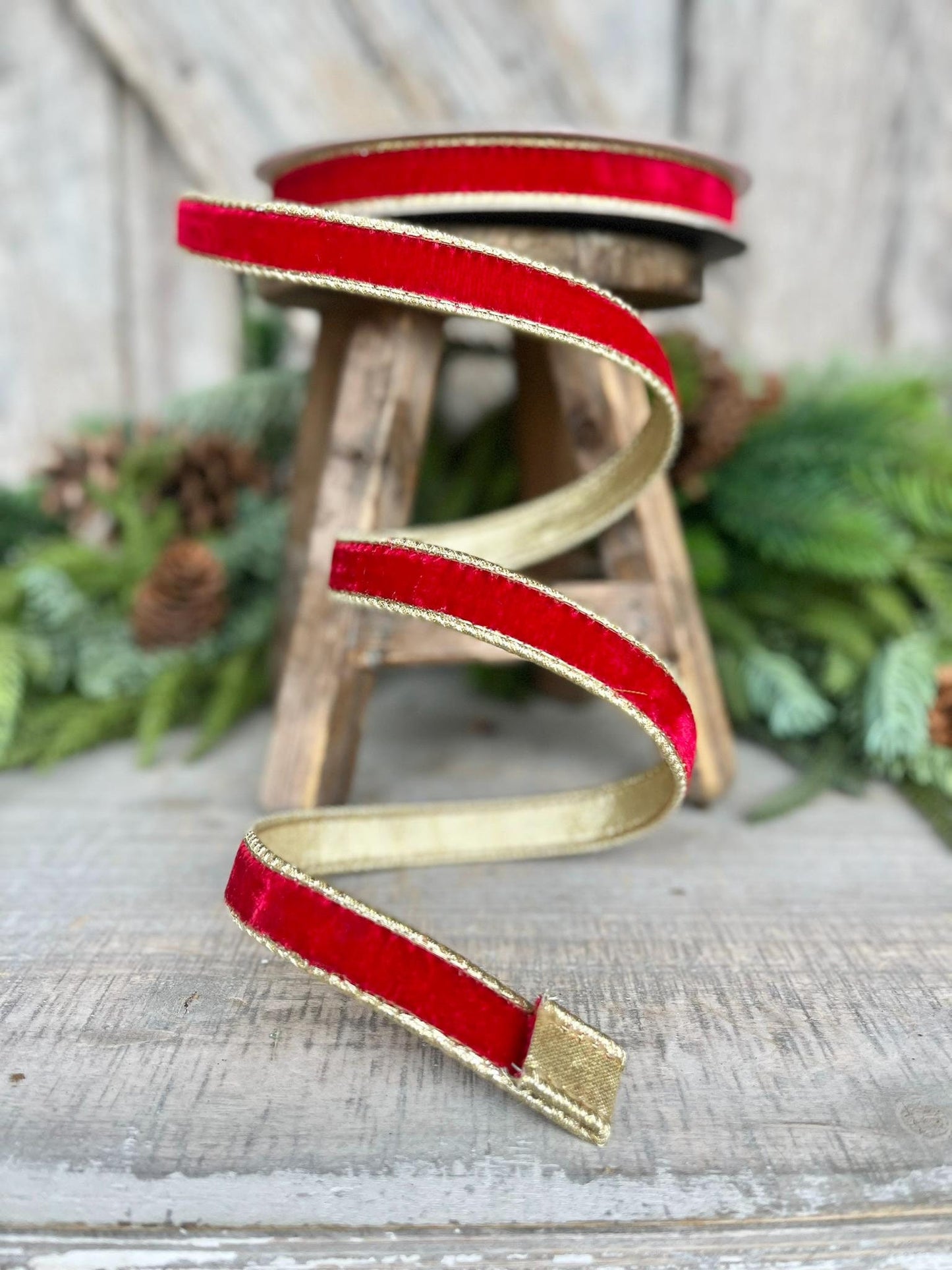 3/4" Red Flashy Velvet, Farrisilk Ribbon, Wired Ribbon