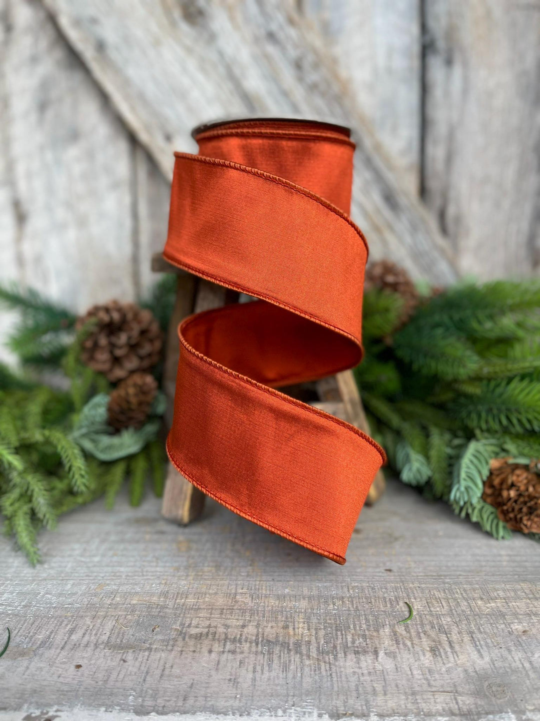 2.5" Orange Cinnamon Taffeta Ribbon, Farrisilk Ribbon, Wired Ribbon