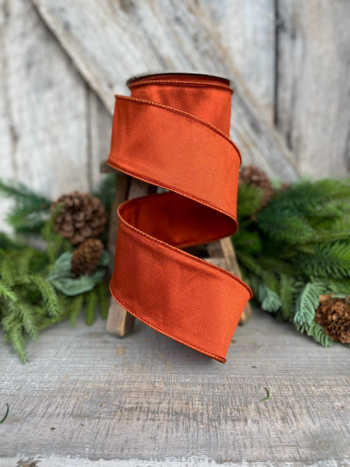 2.5" Orange Cinnamon Taffeta Ribbon, Farrisilk Ribbon, Wired Ribbon