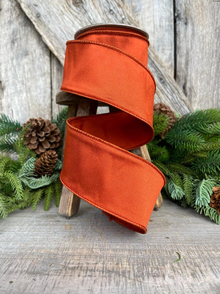 2.5" Orange Cinnamon Taffeta Ribbon, Farrisilk Ribbon, Wired Ribbon