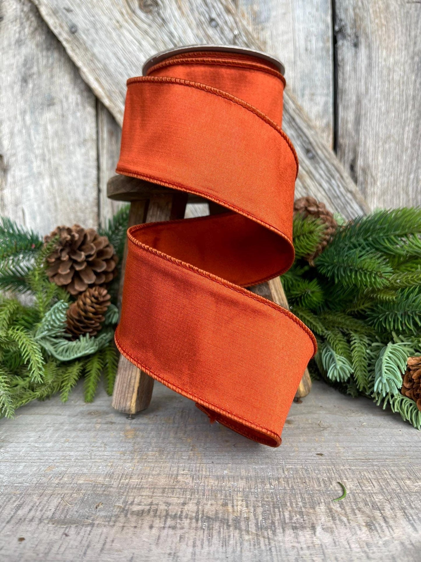 2.5" Orange Cinnamon Taffeta Ribbon, Farrisilk Ribbon, Wired Ribbon