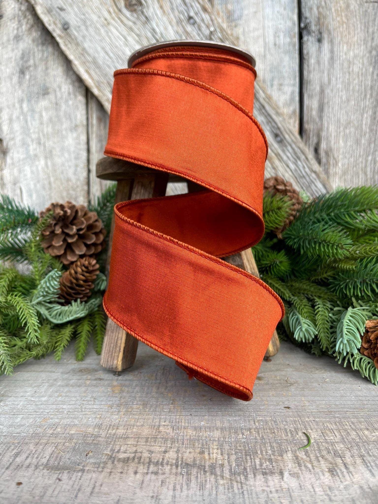 2.5" Orange Cinnamon Taffeta Ribbon, Farrisilk Ribbon, Wired Ribbon